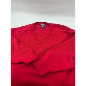 Vintage Lands End Mens XL Red V Neck Cotton Knit Drifter Sweater Made in‎ USA
